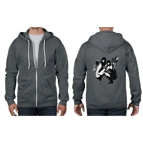 Banksy Drunken Crouching Angels Full Zip Hoodie M / Charcoal