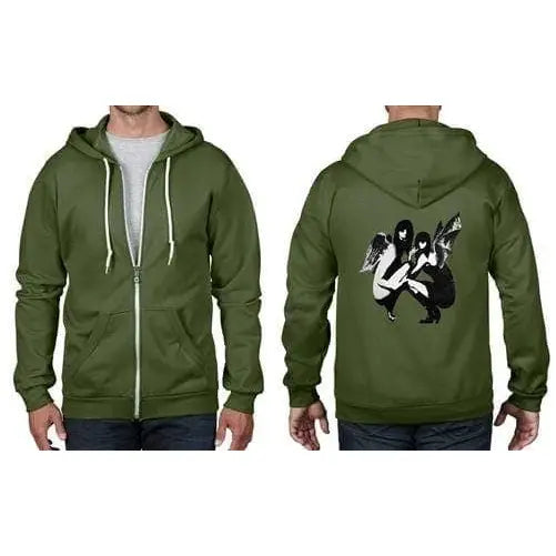 Banksy Drunken Crouching Angels Full Zip Hoodie M / City Green