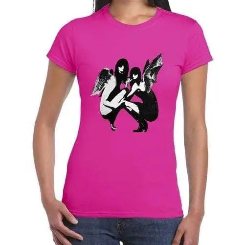 Banksy Drunken Crouching Angels Ladies T-shirt XL / Dark Pink