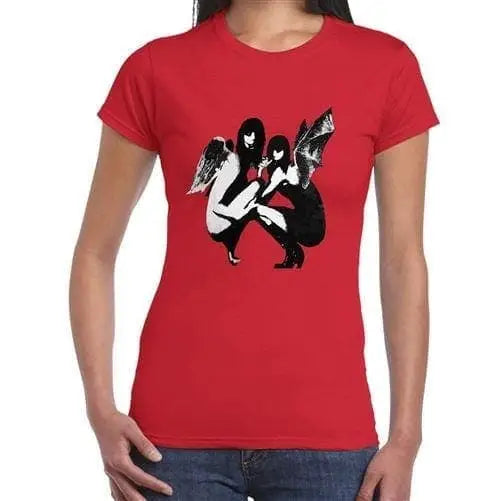 Banksy Drunken Crouching Angels Ladies T-shirt XL / Red