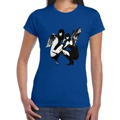 Banksy Drunken Crouching Angels Ladies T-shirt XL / Royal Blue
