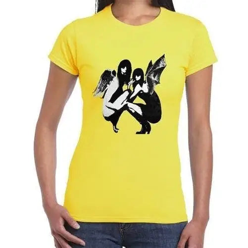 Banksy Drunken Crouching Angels Ladies T-shirt XL / Yellow
