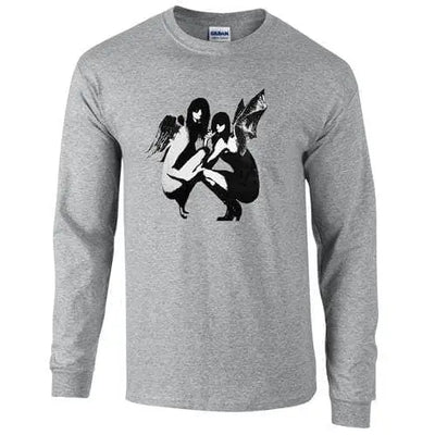 Banksy Drunken Crouching Angels Mens Long Sleeve T-Shirt XXL / Grey