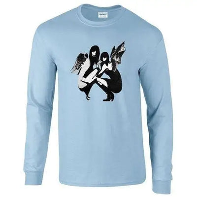 Banksy Drunken Crouching Angels Mens Long Sleeve T-Shirt XXL / Sky Blue