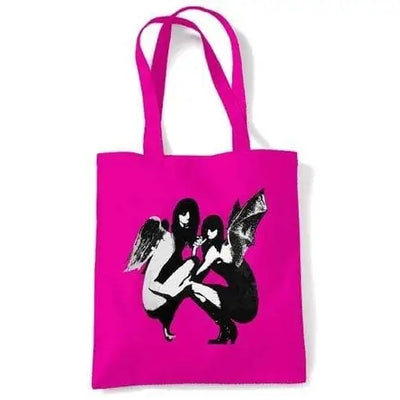 Banksy Drunken Crouching Angels Tote Shoulder bag Dark Pink