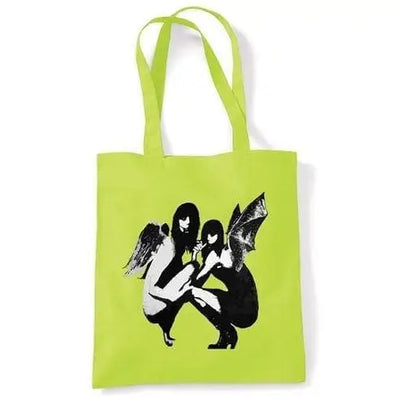 Banksy Drunken Crouching Angels Tote Shoulder bag Lime Green