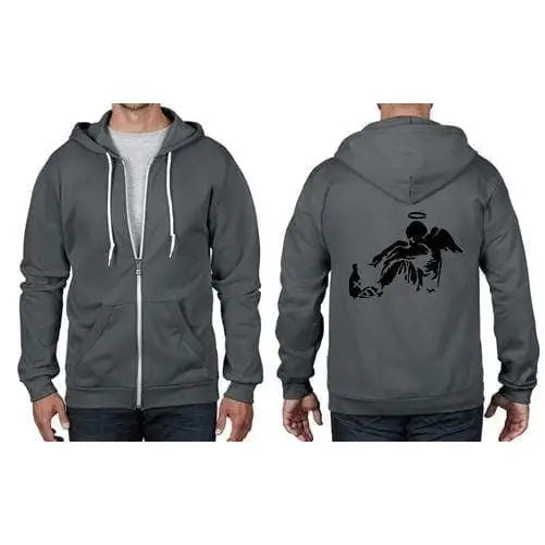 Banksy Fallen Angel Full Zip Hoodie S / Charcoal