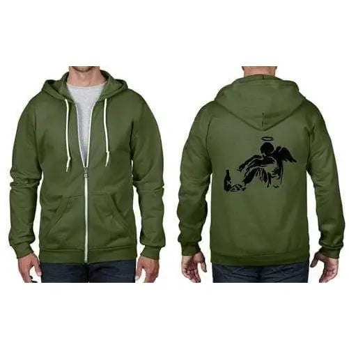 Banksy Fallen Angel Full Zip Hoodie S / City Green