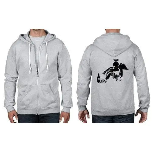 Banksy Fallen Angel Full Zip Hoodie S / Light Grey