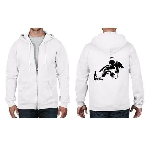 Banksy Fallen Angel Full Zip Hoodie S / White