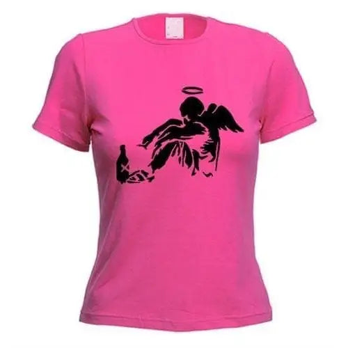 Banksy Fallen Angel Ladies T-Shirt M / Dark Pink