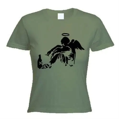 Banksy Fallen Angel Ladies T-Shirt M / Khaki