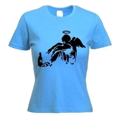 Banksy Fallen Angel Ladies T-Shirt M / Light Blue