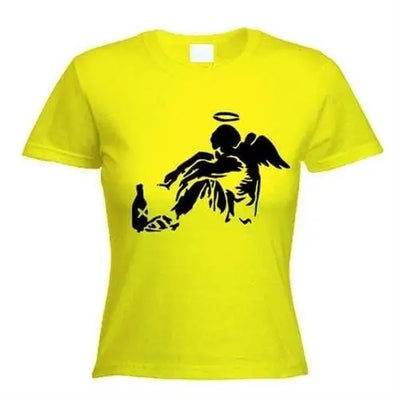 Banksy Fallen Angel Ladies T-Shirt M / Yellow