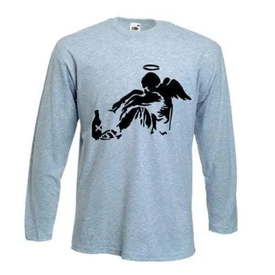Banksy Fallen Angel Long Sleeve T-Shirt XL / Light Grey