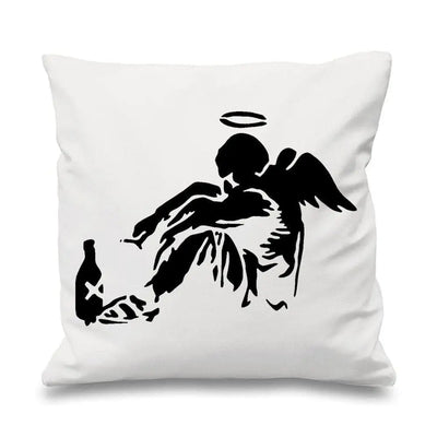 Banksy Fallen Angel Sofa Cushion White