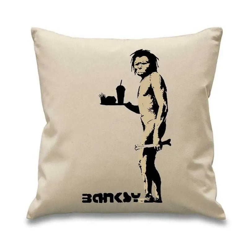 Banksy Fast Food Caveman Cushion Cream