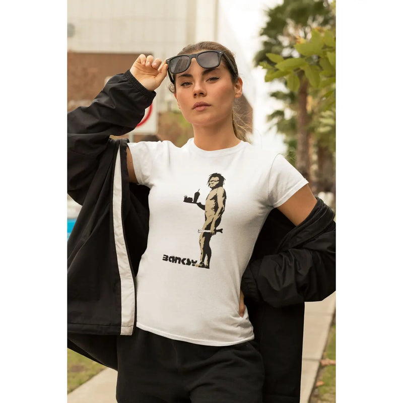 Banksy Fast Food Caveman Ladies T-Shirt - Womens T-Shirt