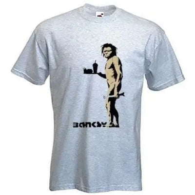 Banksy Fast Food Caveman T-Shirt S / Light Grey