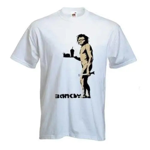 Banksy Fast Food Caveman T-Shirt S / White