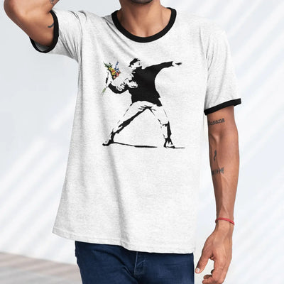 Banksy Flower Thrower Contrast Ringer T-Shirt