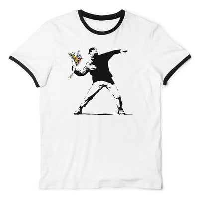 Banksy Flower Thrower Contrast Ringer T-Shirt S