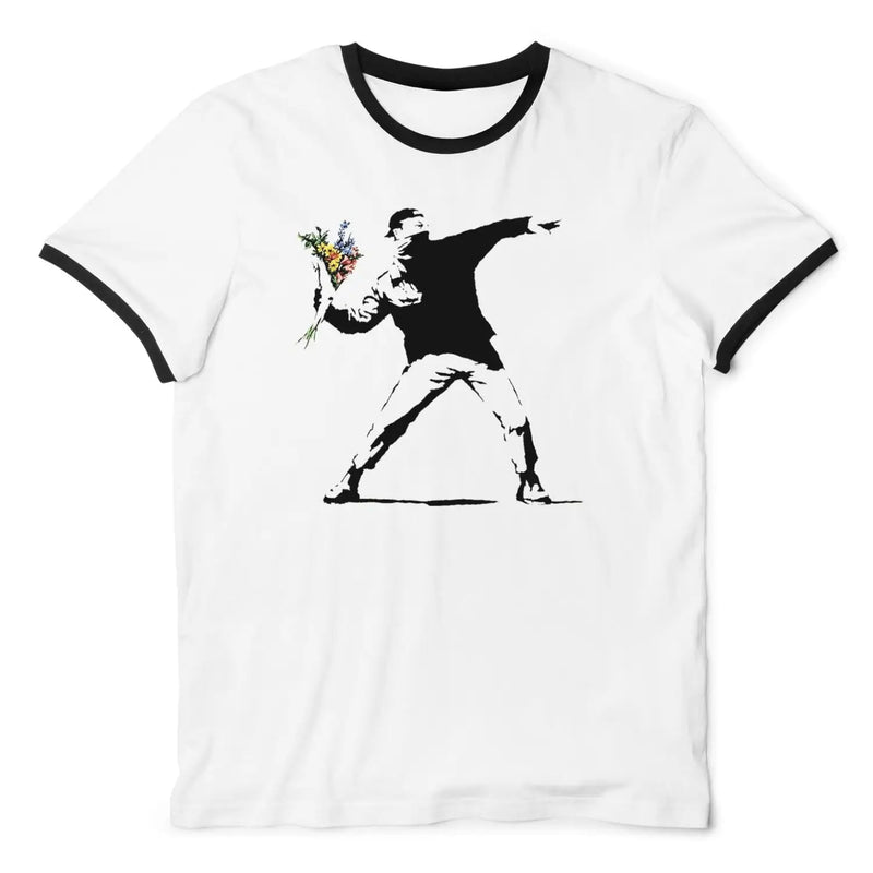 Banksy Flower Thrower Contrast Ringer T-Shirt S