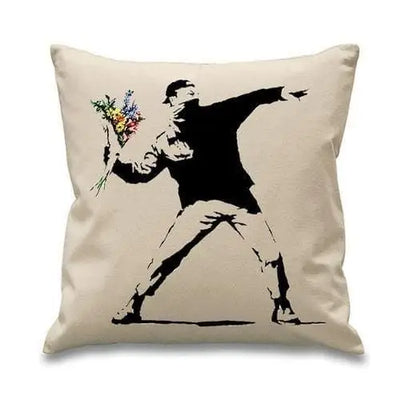 Banksy Flower Thrower Cushion Cream