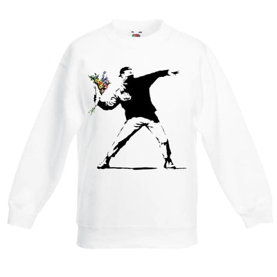 Banksy Flower Thrower Graffiti Children's Toddler Kids Sweatshirt Jumper 7-8 / White