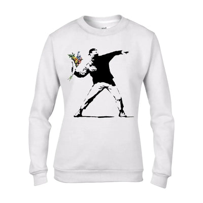 Banksy Flower Thrower Graffiti Women's Sweatshirt Jumper M / White