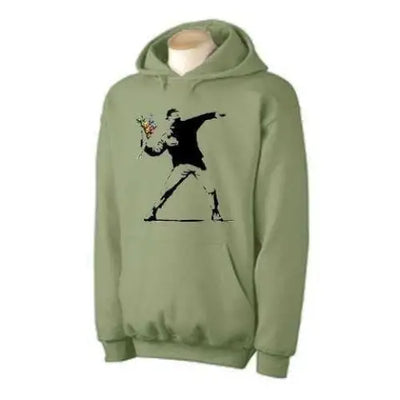 banksy flower thrower Hoodie S / Khaki