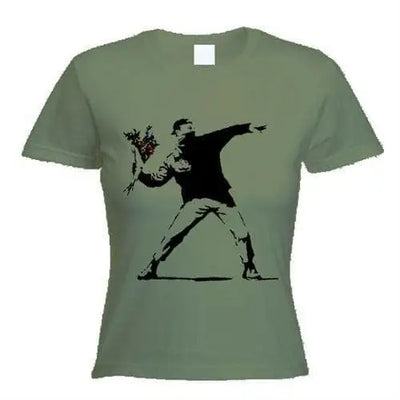 banksy flower thrower Ladies t-shirt S / Khaki