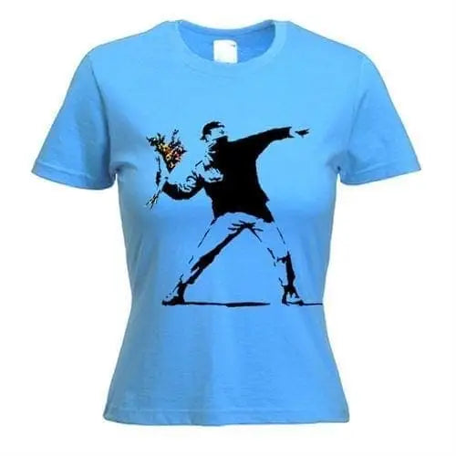banksy flower thrower Ladies t-shirt S / Light Blue