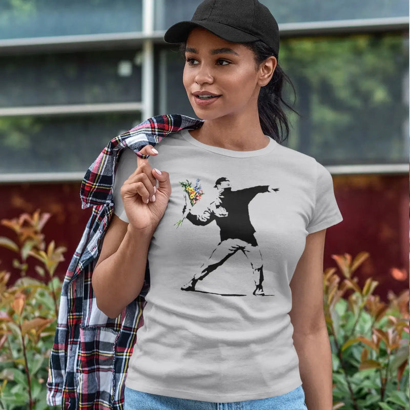 banksy flower thrower Ladies t-shirt - Womens T-Shirt