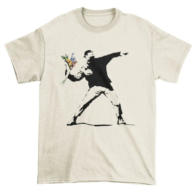 Banksy Flower Thrower Men's T-Shirt Cream / L