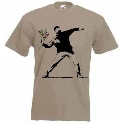 Banksy Flower Thrower Men's T-Shirt Khaki / L