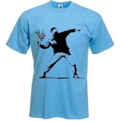 Banksy Flower Thrower Men's T-Shirt Light Blue / L