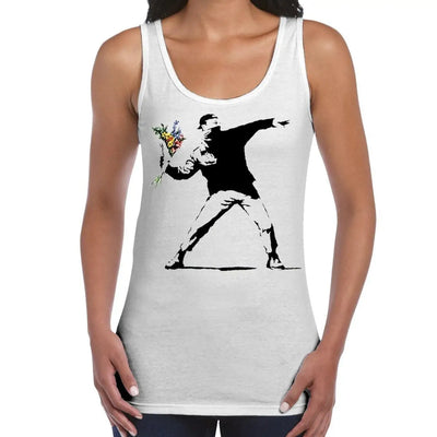 Banksy Flower Thrower Women's Tank Vest Top XXL / White