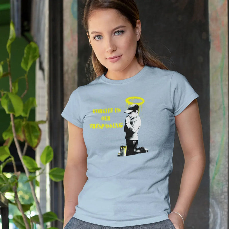 Banksy Forgive Us Our Trespassing Womens T-Shirt - Womens