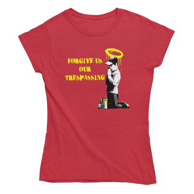 Banksy Forgive Us Our Trespassing Womens T-Shirt - XL / Red
