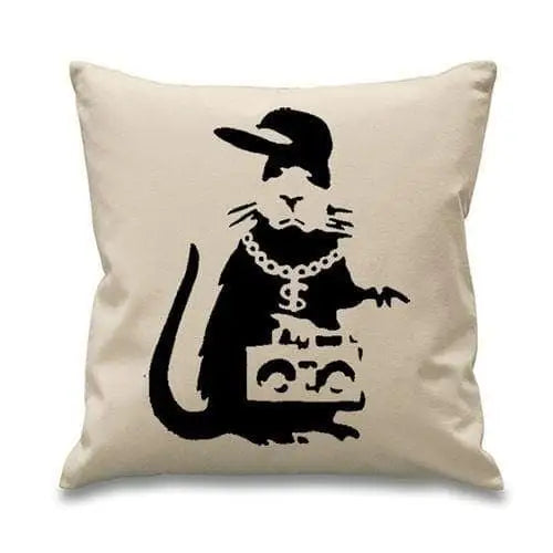 Banksy Gangster Rat Cushion Cream