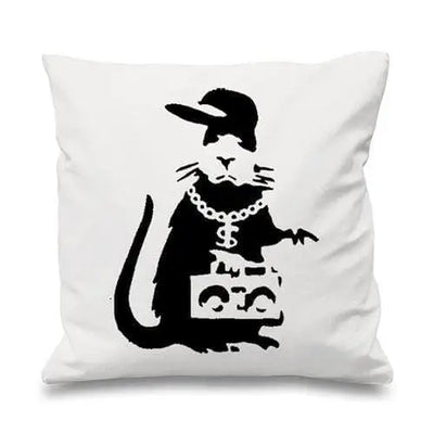 Banksy Gangster Rat Cushion White