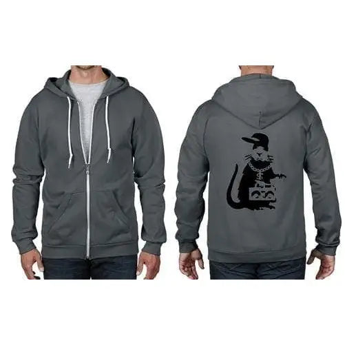 Banksy Gangster Rat Full Zip Hoodie S / Charcoal