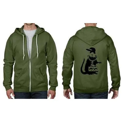 Banksy Gangster Rat Full Zip Hoodie S / City Green