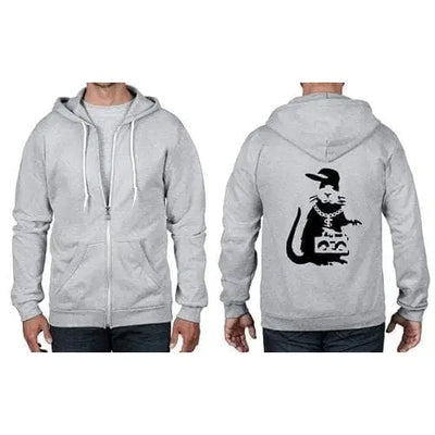 Banksy Gangster Rat Full Zip Hoodie S / Heather Grey