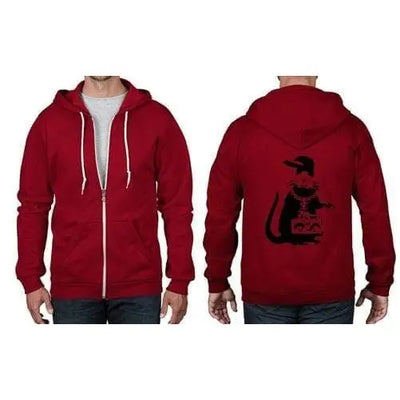 Banksy Gangster Rat Full Zip Hoodie S / Red