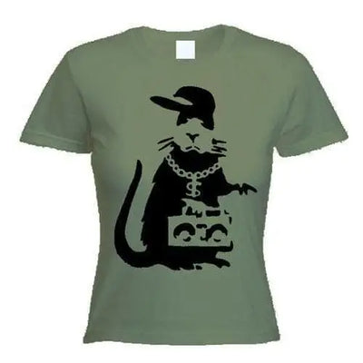 Banksy Gangster Rat Ladies T-Shirt L / Khaki