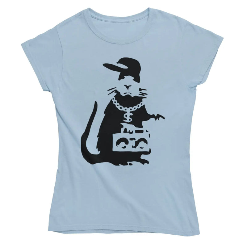 Banksy Gangster Rat Ladies T-Shirt - L / Light Blue - Womens