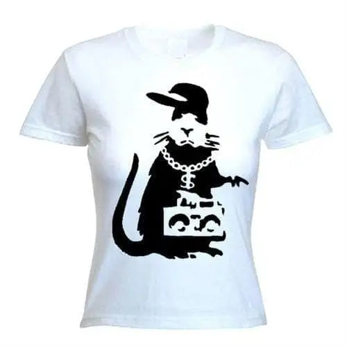 Banksy Gangster Rat Ladies T-Shirt L / White