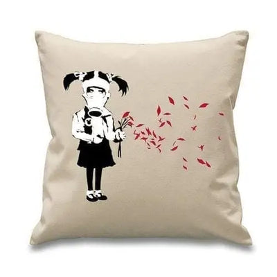 Banksy Gas Mask Girl Cushion Cream